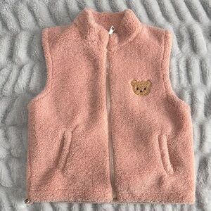 Pink Fleece Vest with Bear Patch